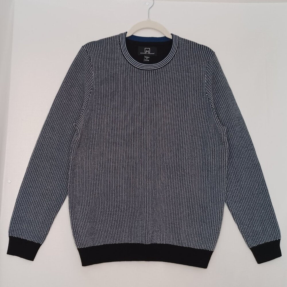 Men's Michael Strahan Black and White Small Checkered Wool‎ Blend Sweater